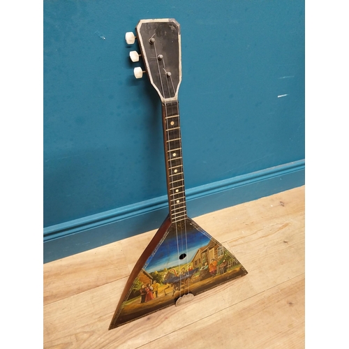 249 - Hand painted 3 string Balalaika {68 cm H x 41 cm W x 12 cm D}.