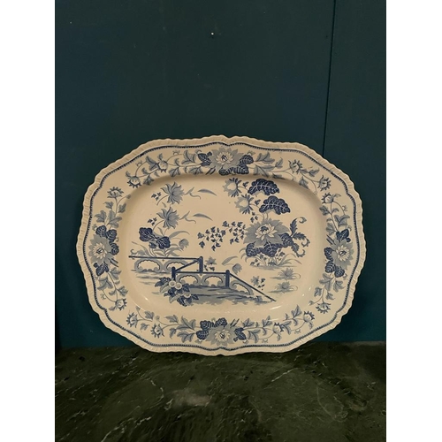 266 - Victorian blue and white ceramic meat platter {30 cm H x 64 cm W}.