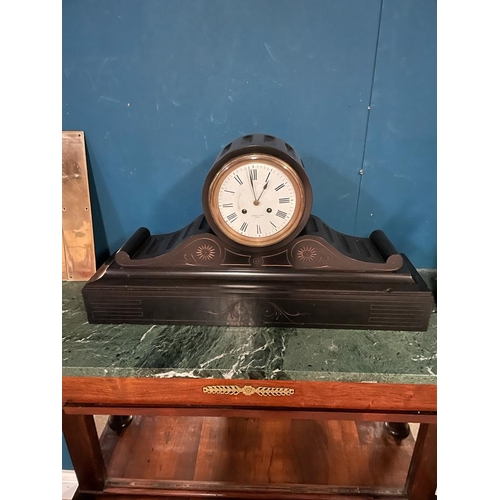 286 - Good quality Victorian marbleised slate mantle clock {34 cm H x 56 cm W x 18 cm D}.