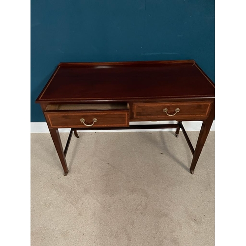 335 - Edwardian mahogany and satinwood inlaid side table with two drawers in the frieze raised on square t... 