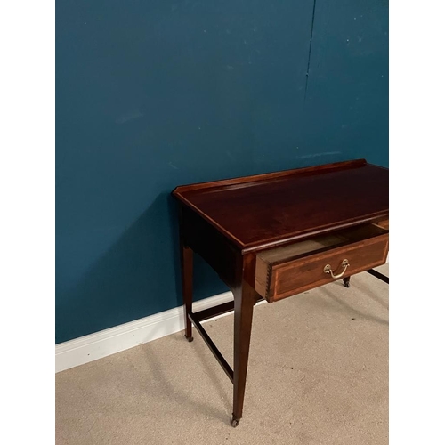 335 - Edwardian mahogany and satinwood inlaid side table with two drawers in the frieze raised on square t... 