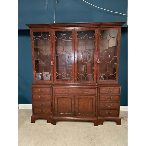 348 - Good quality burr walnut four door secretaire bookcase in the Georgian style {224 cm H x 210 cm W x ... 