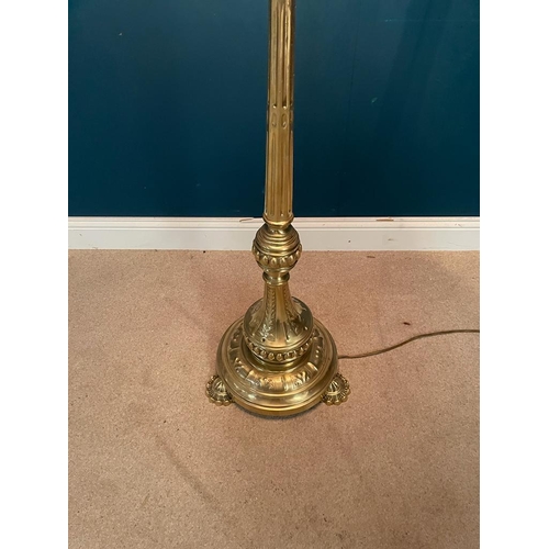 365 - Good quality Victorian embossed brass standard lamp with cloth shade {175 cm H x 54 cm Dia.}.