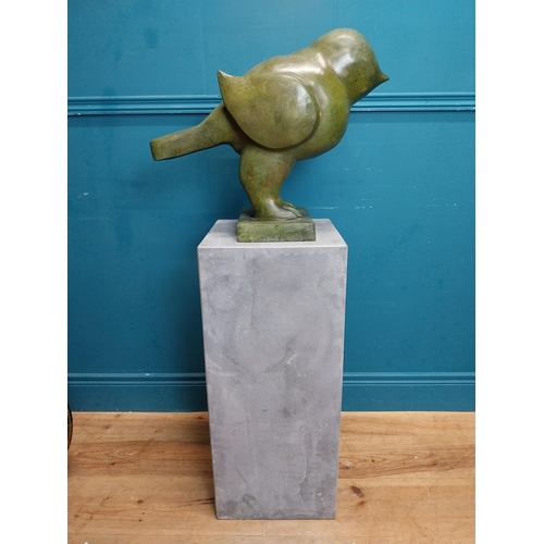 372 - Exceptional quality contemporary bronze sculpture of a Bird raised on slate base {110 cm H x 30 cm W... 