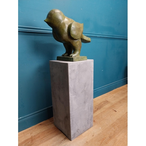 372 - Exceptional quality contemporary bronze sculpture of a Bird raised on slate base {110 cm H x 30 cm W... 