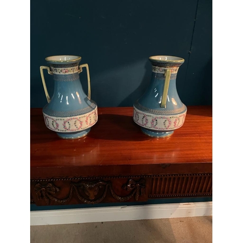 434 - Pair of Victorian hand painted ceramic vases {29 cm H x 23cm Dia.}.