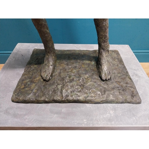 449 - Exceptional quality contemporary bronze sculpture of a Lady with arms folded raised on slate base {1... 