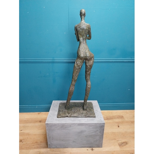 449 - Exceptional quality contemporary bronze sculpture of a Lady with arms folded raised on slate base {1... 