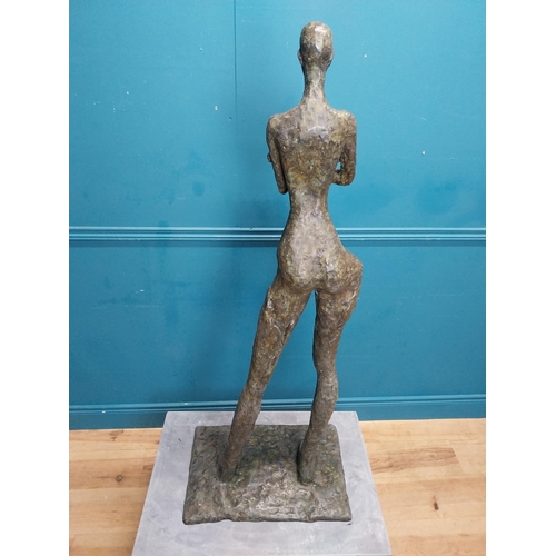 449 - Exceptional quality contemporary bronze sculpture of a Lady with arms folded raised on slate base {1... 