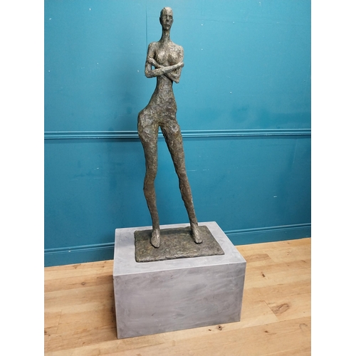 449 - Exceptional quality contemporary bronze sculpture of a Lady with arms folded raised on slate base {1... 