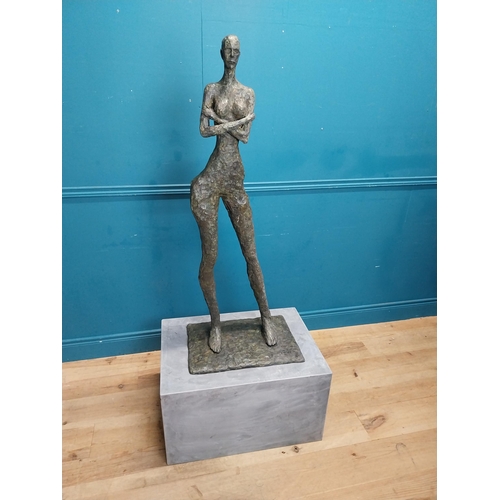 449 - Exceptional quality contemporary bronze sculpture of a Lady with arms folded raised on slate base {1... 