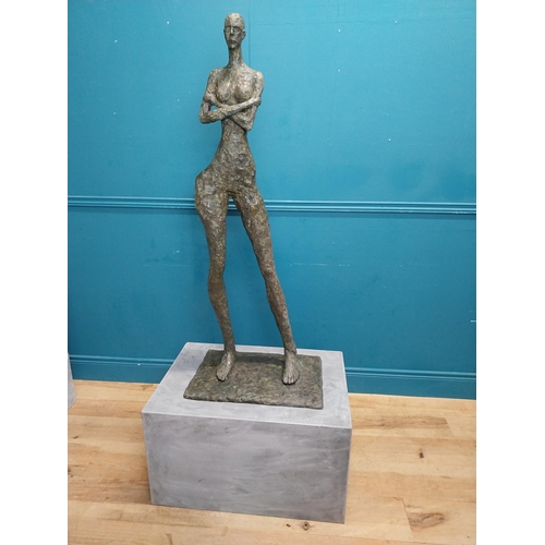 449 - Exceptional quality contemporary bronze sculpture of a Lady with arms folded raised on slate base {1... 