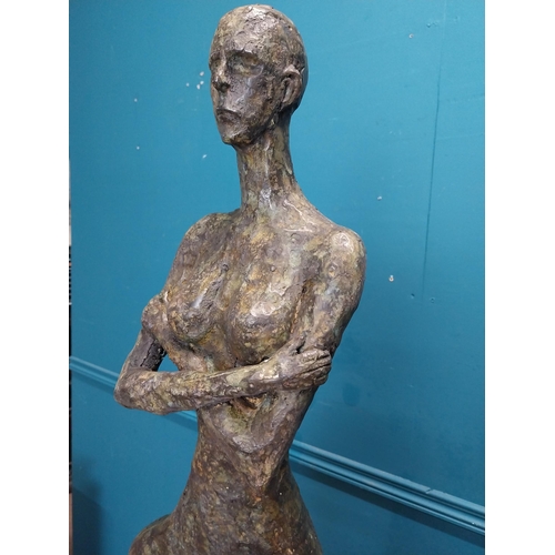 449 - Exceptional quality contemporary bronze sculpture of a Lady with arms folded raised on slate base {1... 