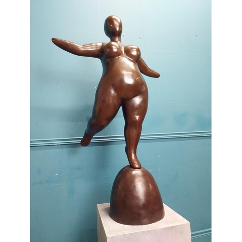 508 - Exceptional quality contemporary bronze sculpture of a curvy Lady raised on slate base {170 cm H x 7... 