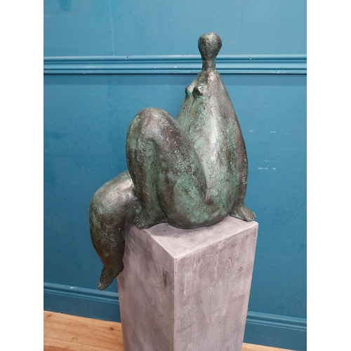 67 - Exceptional quality contemporary bronze sculpture of a Lady raised on slate base {106 cm H x 27 cm W... 