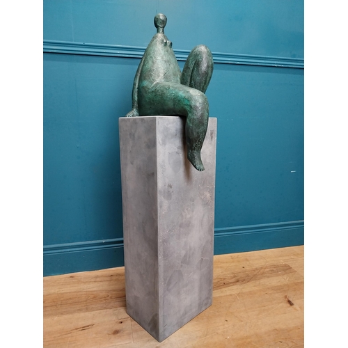 67 - Exceptional quality contemporary bronze sculpture of a Lady raised on slate base {106 cm H x 27 cm W... 