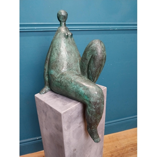 67 - Exceptional quality contemporary bronze sculpture of a Lady raised on slate base {106 cm H x 27 cm W... 