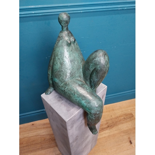 67 - Exceptional quality contemporary bronze sculpture of a Lady raised on slate base {106 cm H x 27 cm W... 