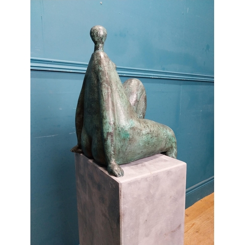 67 - Exceptional quality contemporary bronze sculpture of a Lady raised on slate base {106 cm H x 27 cm W... 