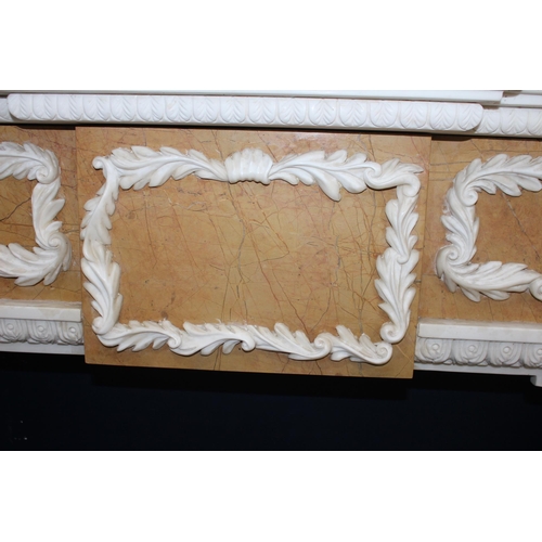 198 - Statuary marble fireplace with jasper inlay decorated with hand carved marble figures {H 115cm x W 1... 