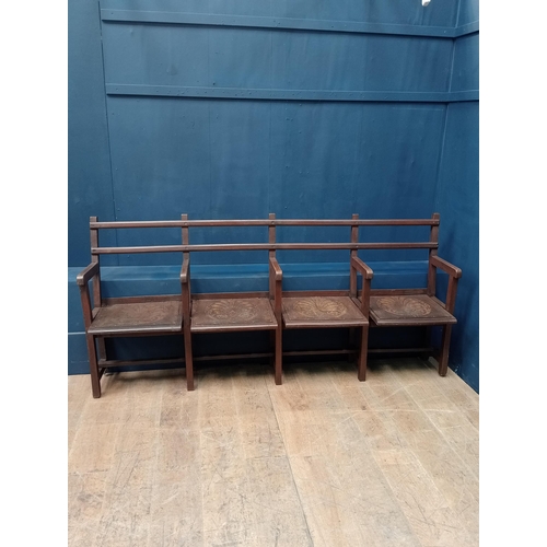 214 - Four seater hall bench with motif seat?{H 91cm x W 200cm x D 41cm?} (NOT AVAILABLE TO VIEW IN PERSON... 