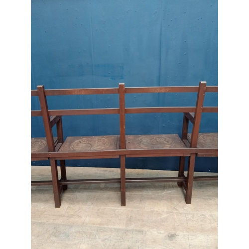 214 - Four seater hall bench with motif seat?{H 91cm x W 200cm x D 41cm?} (NOT AVAILABLE TO VIEW IN PERSON... 