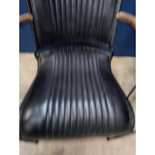 369 - Pair of metal ribbed leather baker chairs black {H 88cm x W 65cm x D 75cm } (NOT AVAILABLE TO VIEW I... 