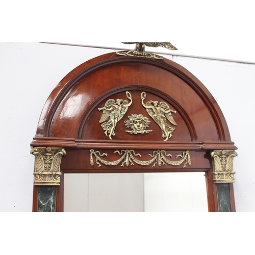 416 - Walnut chest mirrored back surmounted with brass cherubs, swags and eagle above marble top over four... 