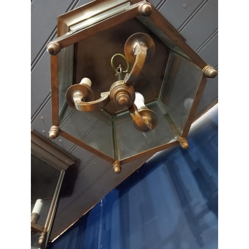 462 - Pair of brass three lamp ceiling lights {H 32cm x W 30cm x D 30cm } (NOT AVAILABLE TO VIEW IN PERSON... 