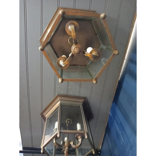 462 - Pair of brass three lamp ceiling lights {H 32cm x W 30cm x D 30cm } (NOT AVAILABLE TO VIEW IN PERSON... 