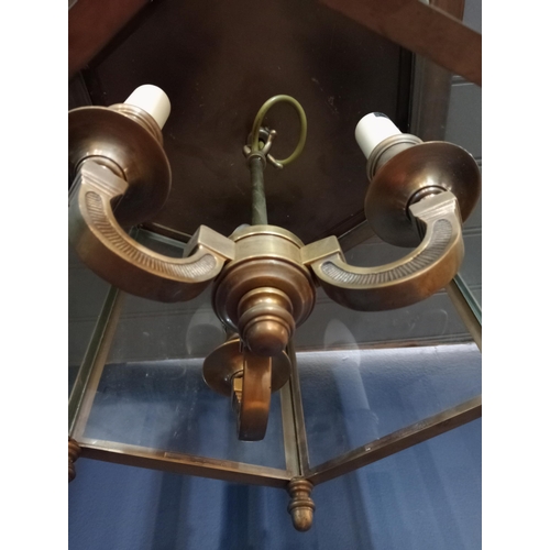 462 - Pair of brass three lamp ceiling lights {H 32cm x W 30cm x D 30cm } (NOT AVAILABLE TO VIEW IN PERSON... 