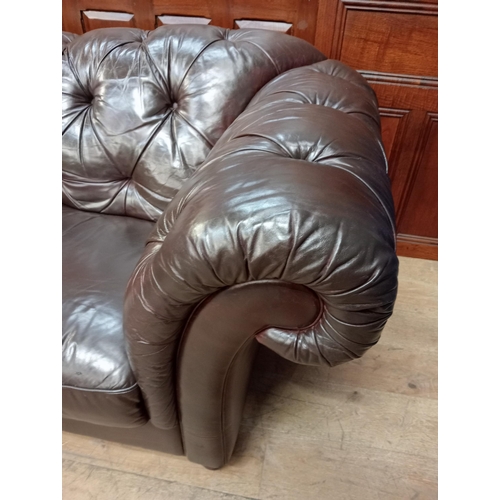 494 - Deep button Chesterfield style sofa  brown leather {H 90cm x W 236cm x D 105cm} (NOT AVAILABLE TO VI... 