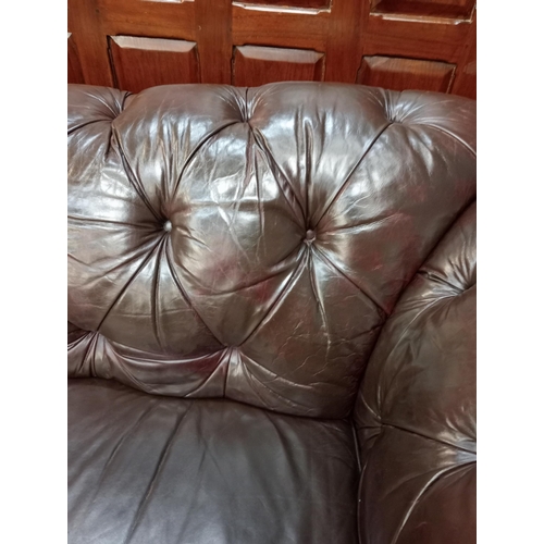 494 - Deep button Chesterfield style sofa  brown leather {H 90cm x W 236cm x D 105cm} (NOT AVAILABLE TO VI... 