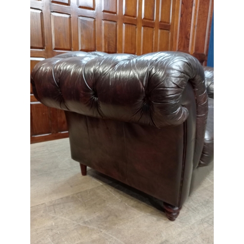 494 - Deep button Chesterfield style sofa  brown leather {H 90cm x W 236cm x D 105cm} (NOT AVAILABLE TO VI... 