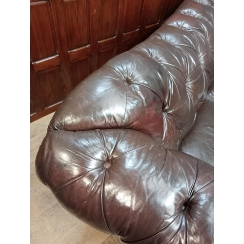 494 - Deep button Chesterfield style sofa  brown leather {H 90cm x W 236cm x D 105cm} (NOT AVAILABLE TO VI... 