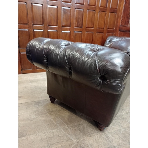 494 - Deep button Chesterfield style sofa  brown leather {H 90cm x W 236cm x D 105cm} (NOT AVAILABLE TO VI... 