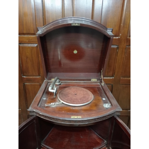 496 - Mahogany gramophone cabinet on castors {H 122cm x W 66cm x D 60cm } (NOT AVAILABLE TO VIEW IN PERSON... 