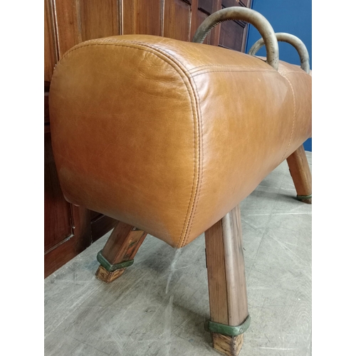 533 - Leather gym horse stool- seat {H 62cm x W 160cm x D 60cm} (NOT AVAILABLE TO VIEW IN PERSON)