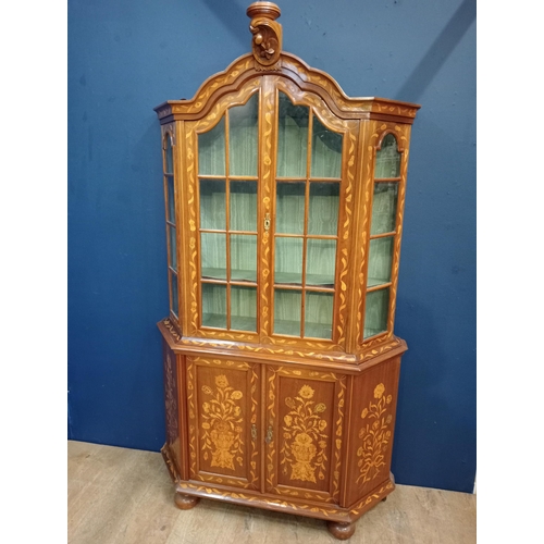 604 - Walnut display cabinet inlaid floral design {H 190cm x W 106cm x D 31cm } (NOT AVAILABLE TO VIEW IN ... 