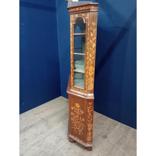 604 - Walnut display cabinet inlaid floral design {H 190cm x W 106cm x D 31cm } (NOT AVAILABLE TO VIEW IN ... 