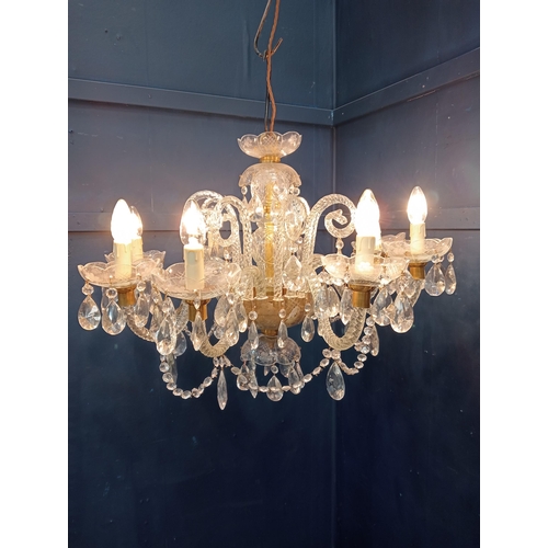 96 - Cut glass eight branch chandelier {H 60cm x Dia 70cm } (NOT AVAILABLE TO VIEW IN PERSON)