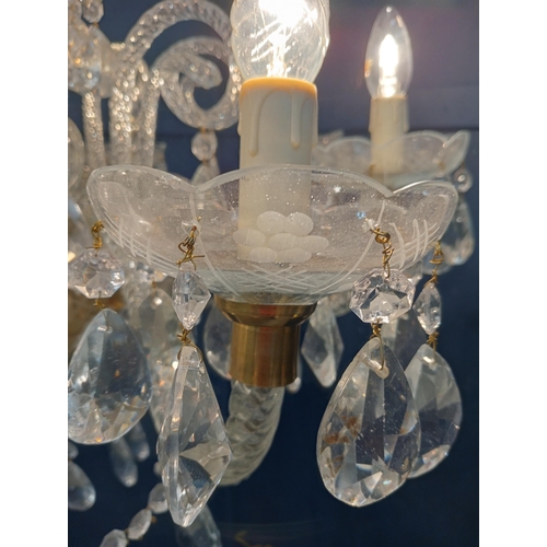 96 - Cut glass eight branch chandelier {H 60cm x Dia 70cm } (NOT AVAILABLE TO VIEW IN PERSON)