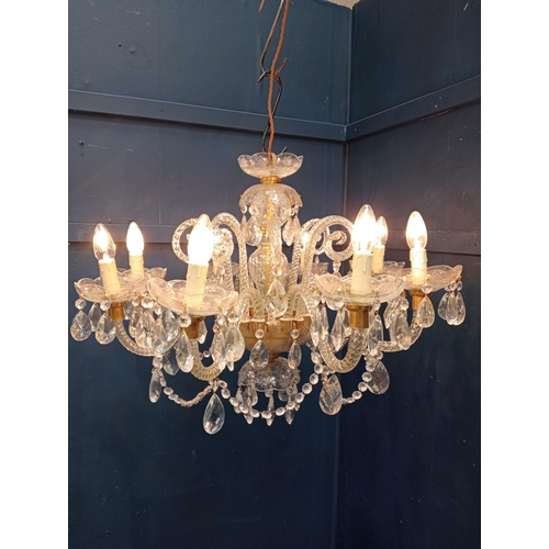 96 - Cut glass eight branch chandelier {H 60cm x Dia 70cm } (NOT AVAILABLE TO VIEW IN PERSON)