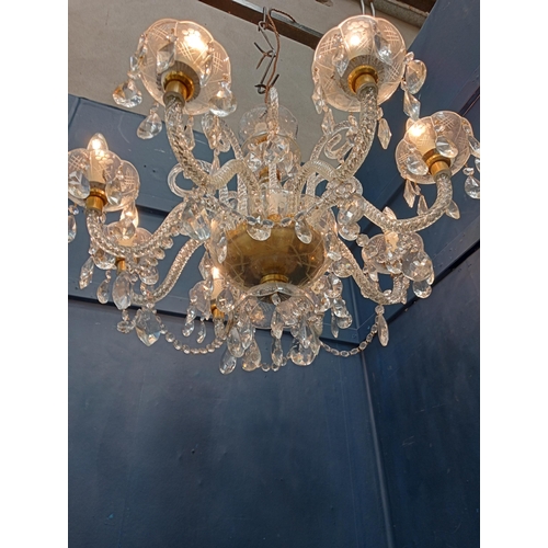 96 - Cut glass eight branch chandelier {H 60cm x Dia 70cm } (NOT AVAILABLE TO VIEW IN PERSON)