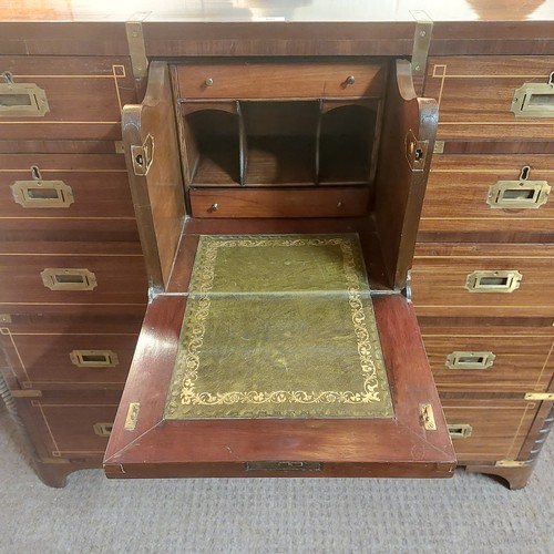 60 - Mahogany brass bound campaign chest {102cm H 118cm W x 57cm D}