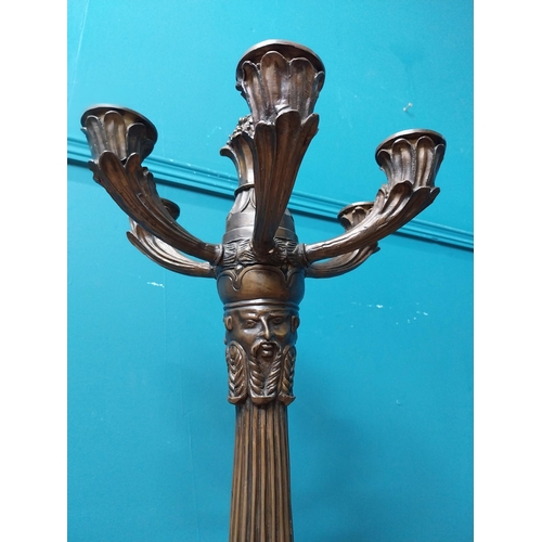 650 - Pair of exceptional quality bronze six branch candelabras on reeded column decorated with acanthus l... 