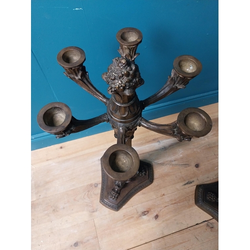 650 - Pair of exceptional quality bronze six branch candelabras on reeded column decorated with acanthus l... 