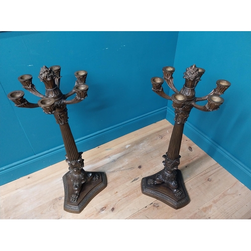 650 - Pair of exceptional quality bronze six branch candelabras on reeded column decorated with acanthus l... 