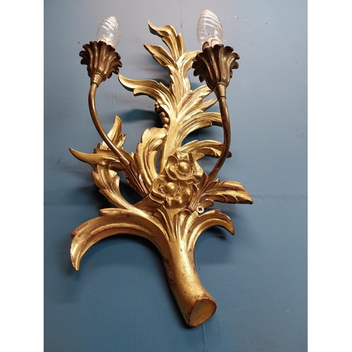 670 - Pair of good quality giltwood wall lights decorated with foliage and flowers. {57 cm H x 25 cm W x 1... 