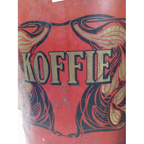 613 - Early 20th C. tin plate lidded Koffie dispenser. {66 cm H x 33 cm W}.